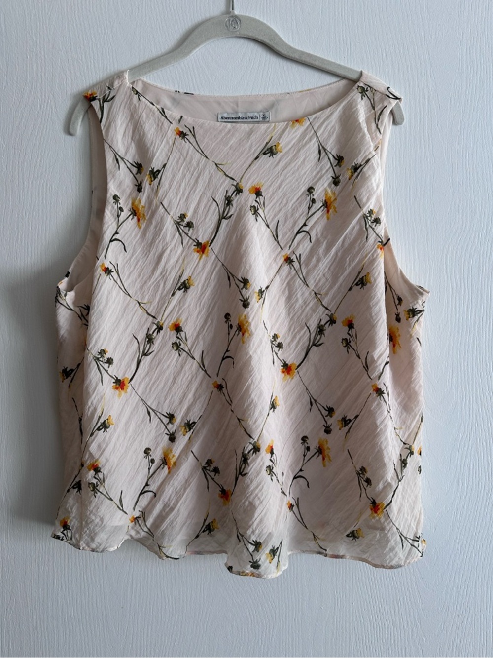 Abercrombie & Fitch slash neck crinkle top in cream with floral print